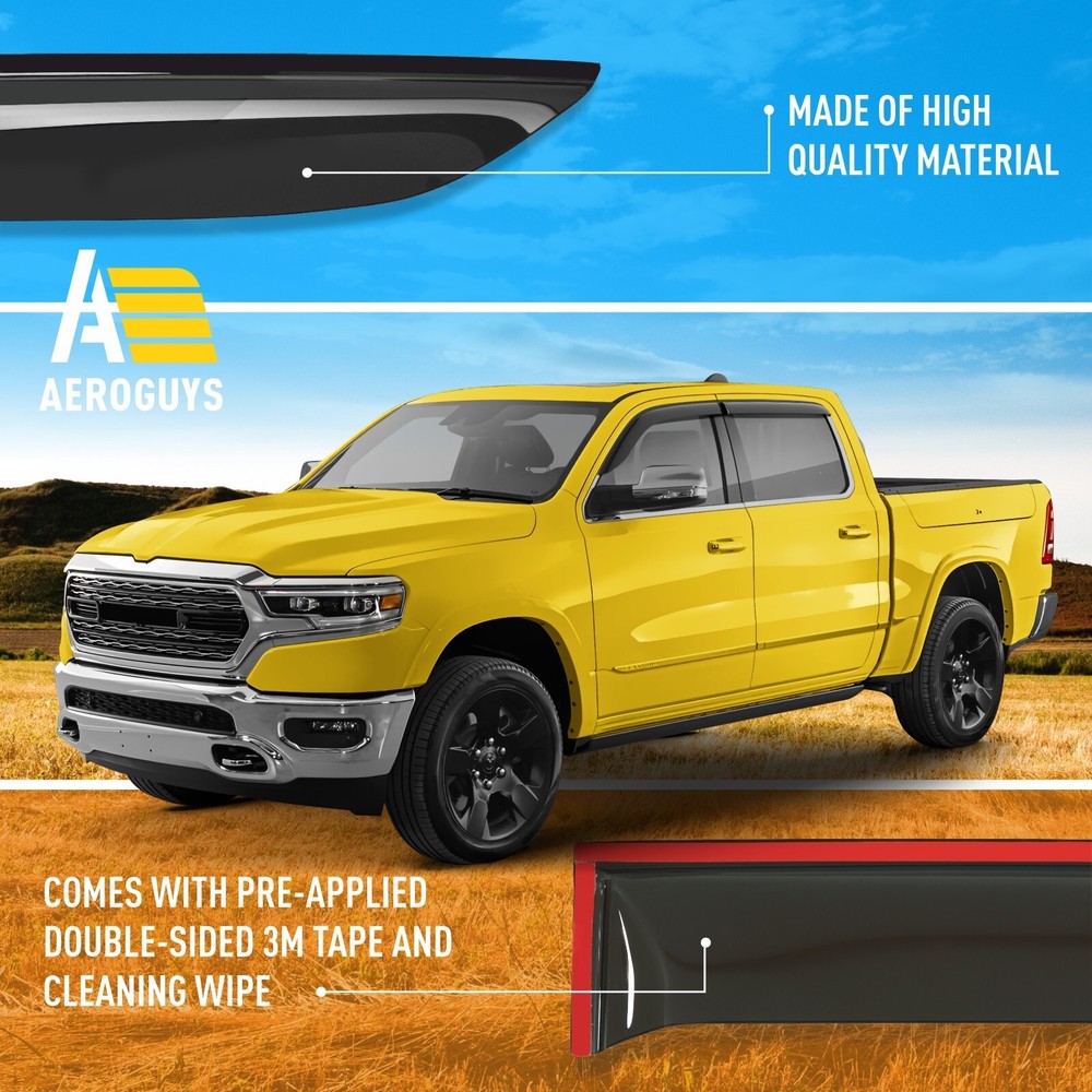 Side Window Deflectors Rain Guards for 2019-2026 Dodge Ram Crew Cab