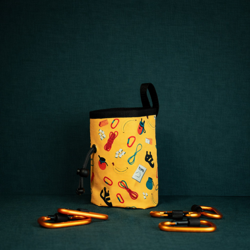 Climber's Essentials – Yellow Gear Print Chalk Bag