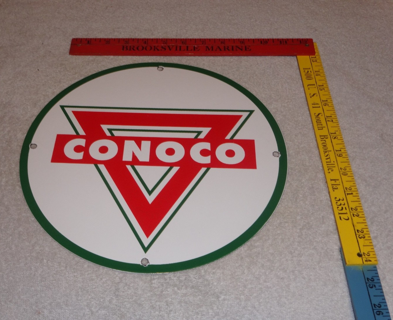 VINTAGE CONOCO ROYAL 11 3/4" PORCELAIN METAL MARLAND GASOLINE, STANDARD OIL SIGN