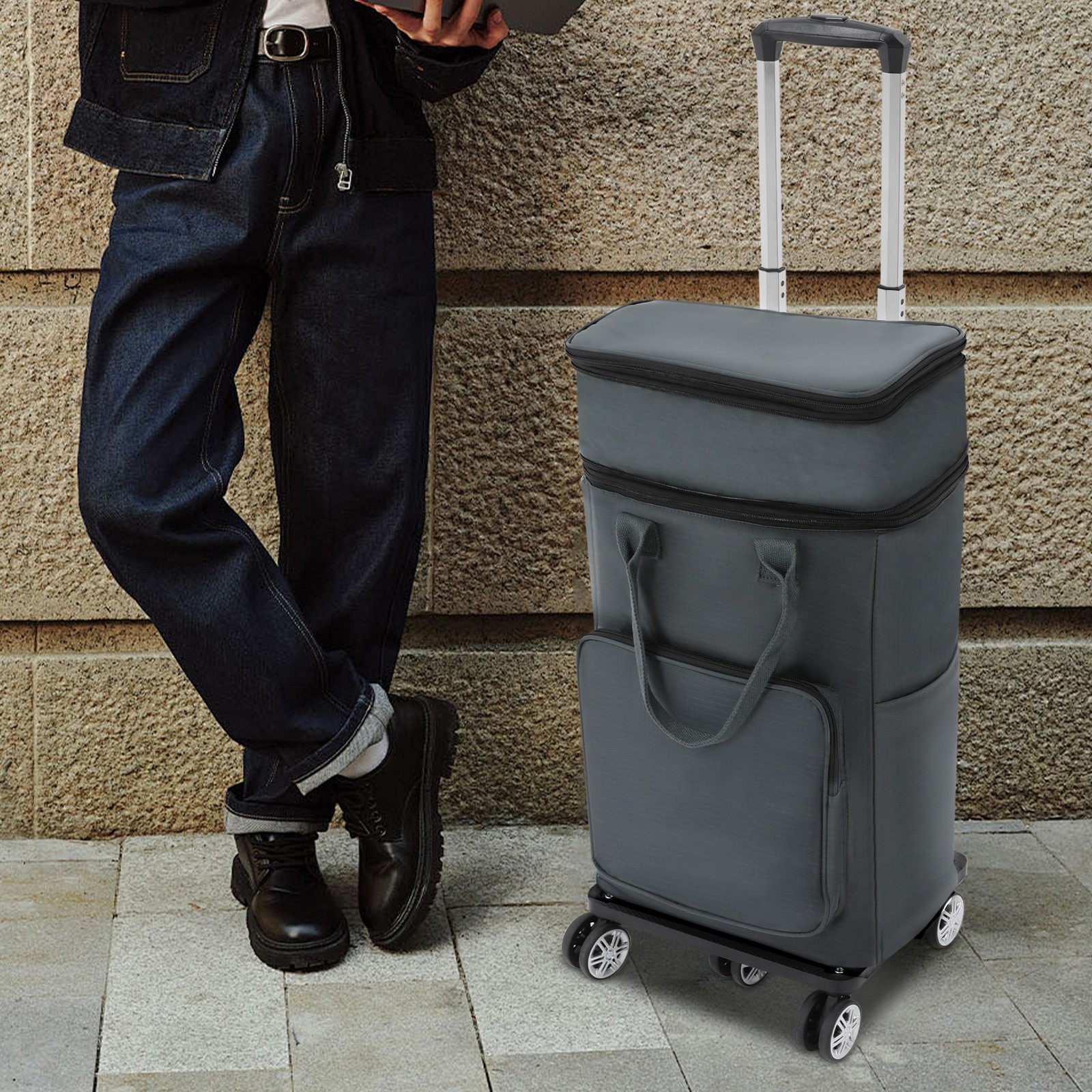 2in1 Shopping Cart Adjustable Grocery Cart 25kg Load Portable Utility Dolly Cart