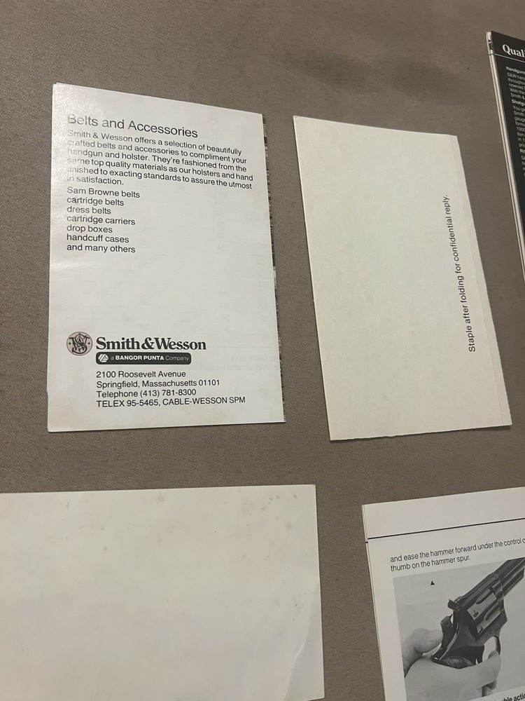 Factory Original Smith & Wesson K Frame Paperwork Set S&W - No Manual