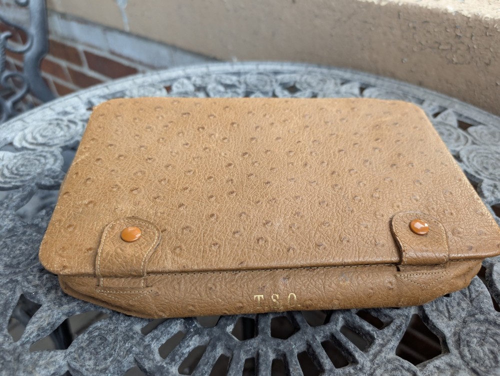 Vintage Compac-Kit Monogram Ostrich Leather Buckled Case