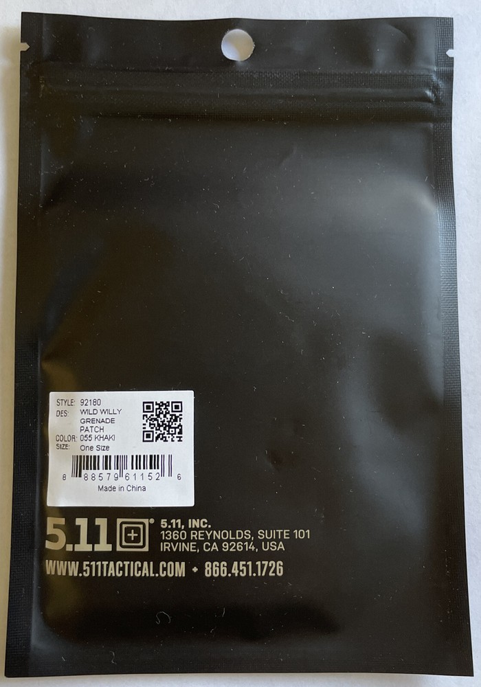 *BRAND NEW* 5.11 WILD WILLY GRENADE PATCH HOOK BACKING