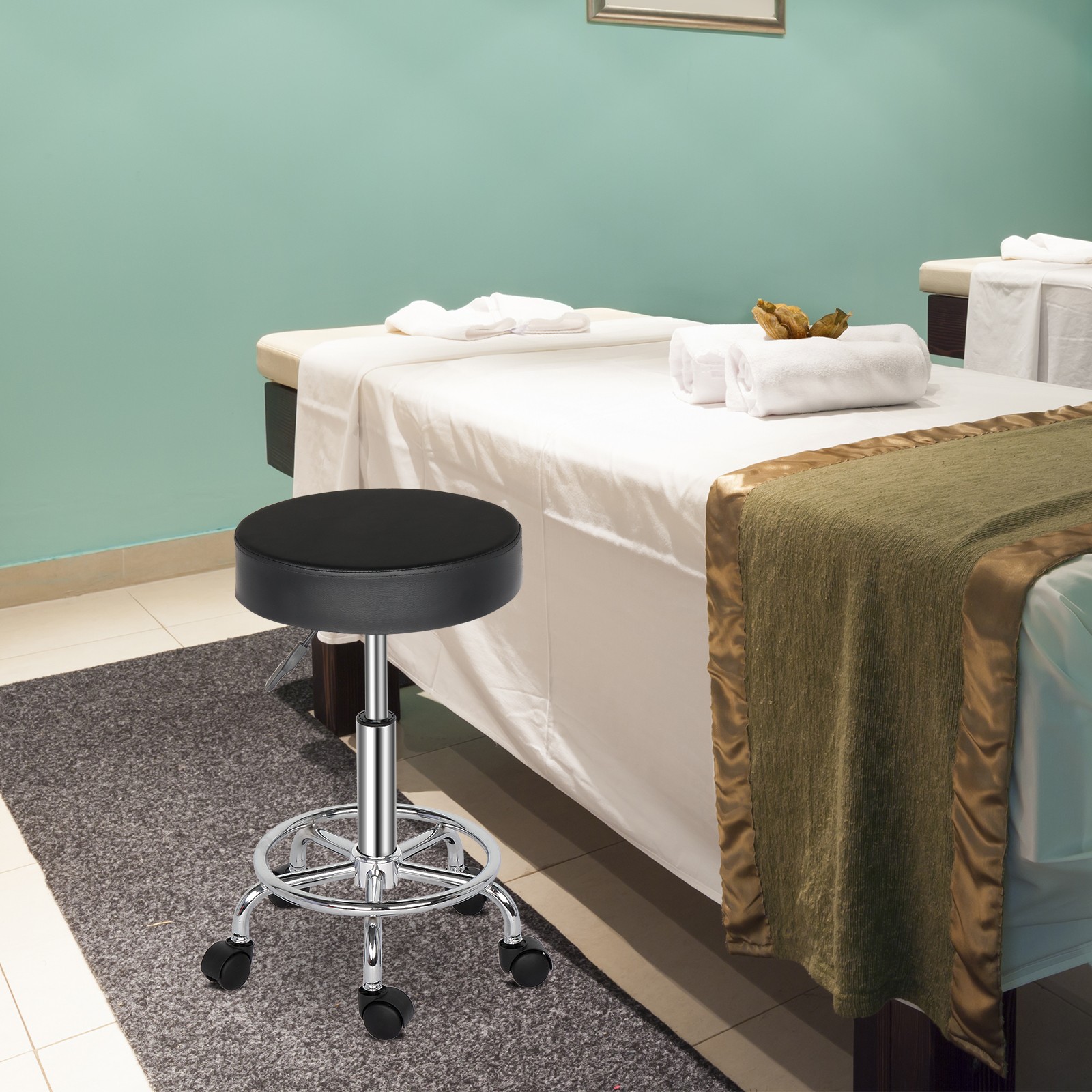 Rolling Garage Stool Adjustable Mechanic Work Shop Salon PU Leather Swivel Seat