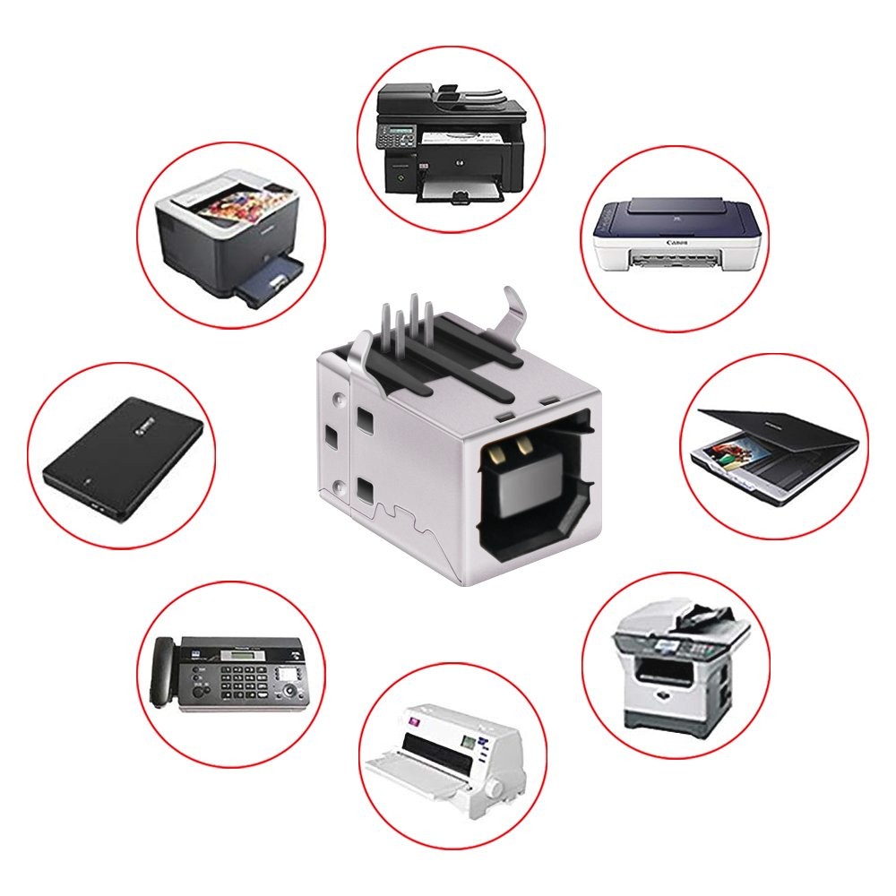 USB Female Type-B Port 4-Pin Right Angle PCB DIP Jack Socket 10 Piece, Black