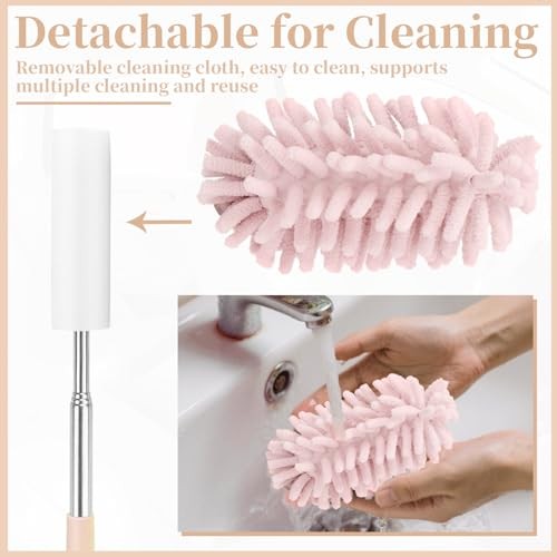 2 PCS Car Interior Duster with Extension Pole, Microfiber Car Duster with Pink