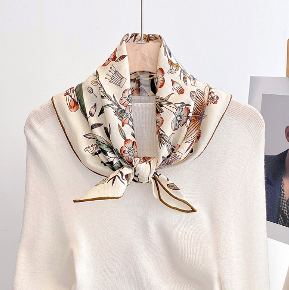 70% Cashmere 30% Silk Shawl Scarf flower Print Neckerchief 65X65cm Bandana wrap