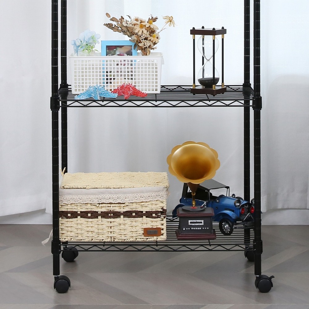3Types Metal Shelves with Lockable Wheels DurableAdjustable Storage Rack Shelves