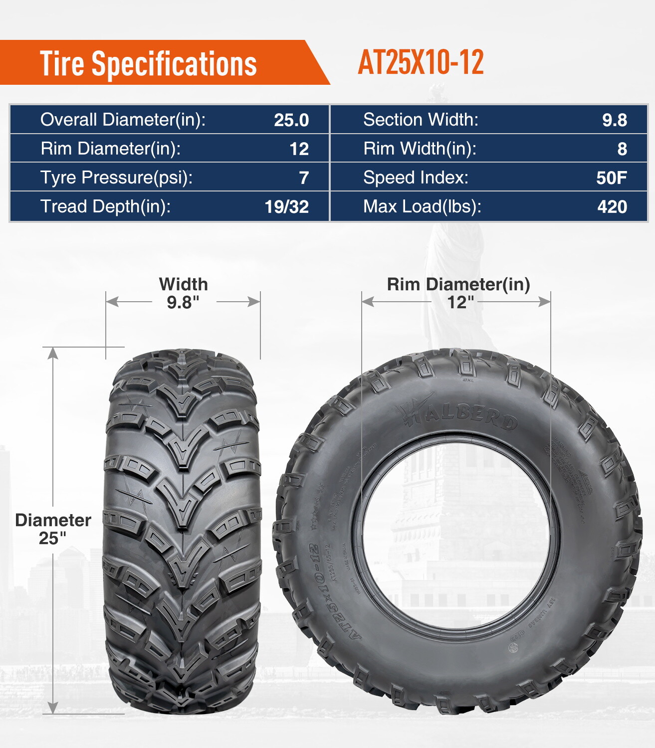 Set 4 ATV Tires 25x8-12 25x10-12 6 Ply Front & Rear All Terrain 25x8x12 25x10x12