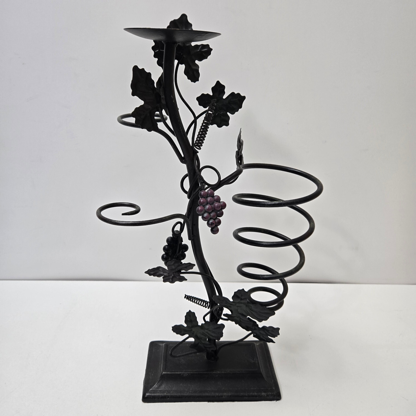 Metal Wine Rack, Holds Wine Bottle, 2 Glasses Candle On Top 17 1/2" tall