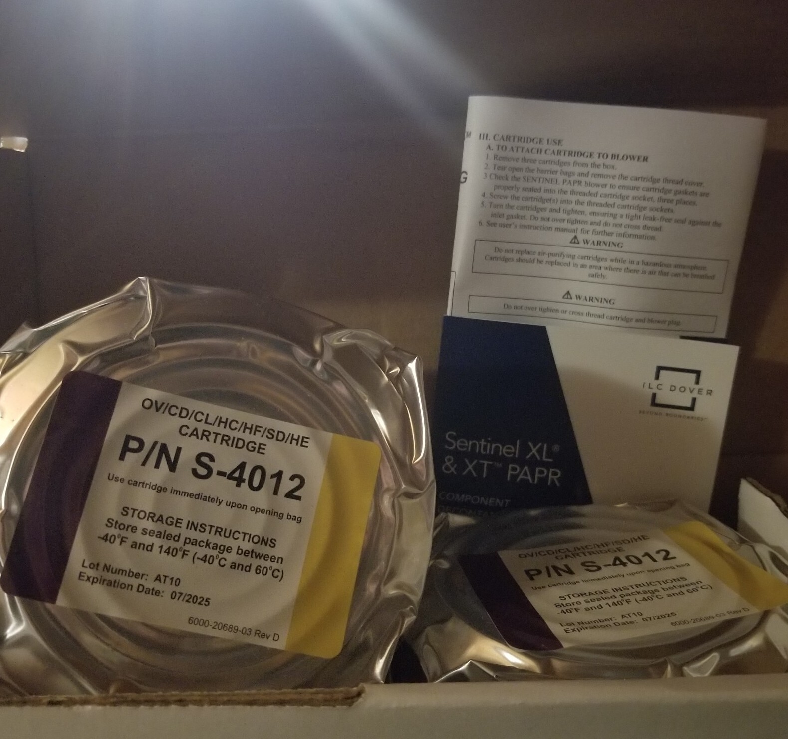 SEALED 3-PACK S-4012 XL PAPR Cartridge ORGANIC VAPOR HEPA ILC Dover Sentinel 3M