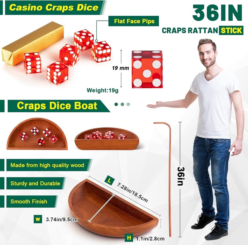 Craps Tabletop Game Set Includes 35x70 Rubber Tabletop Layout Mat Craps Diamond