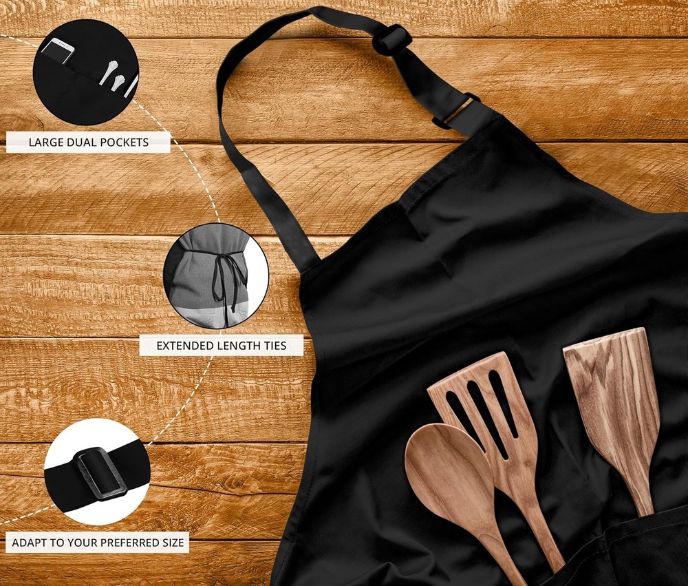 Utopia Kitchen 10 Pack Bib Apron Adjustable with 2 Pockets, 10 Pack, Black