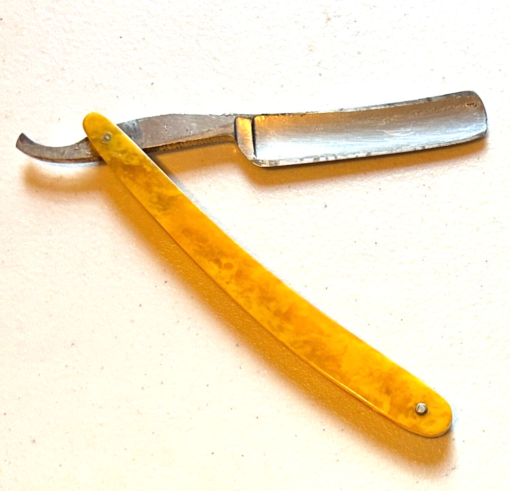 Devon MFG Co Chicago straight razor yellow mottled handle