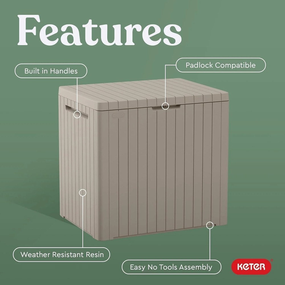Compact Resin Outdoor Storage Box with Table Function – Lockable Beige Design