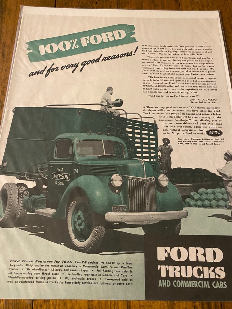 Vintage 1940 Ford Trucks Loading Watermelons ad