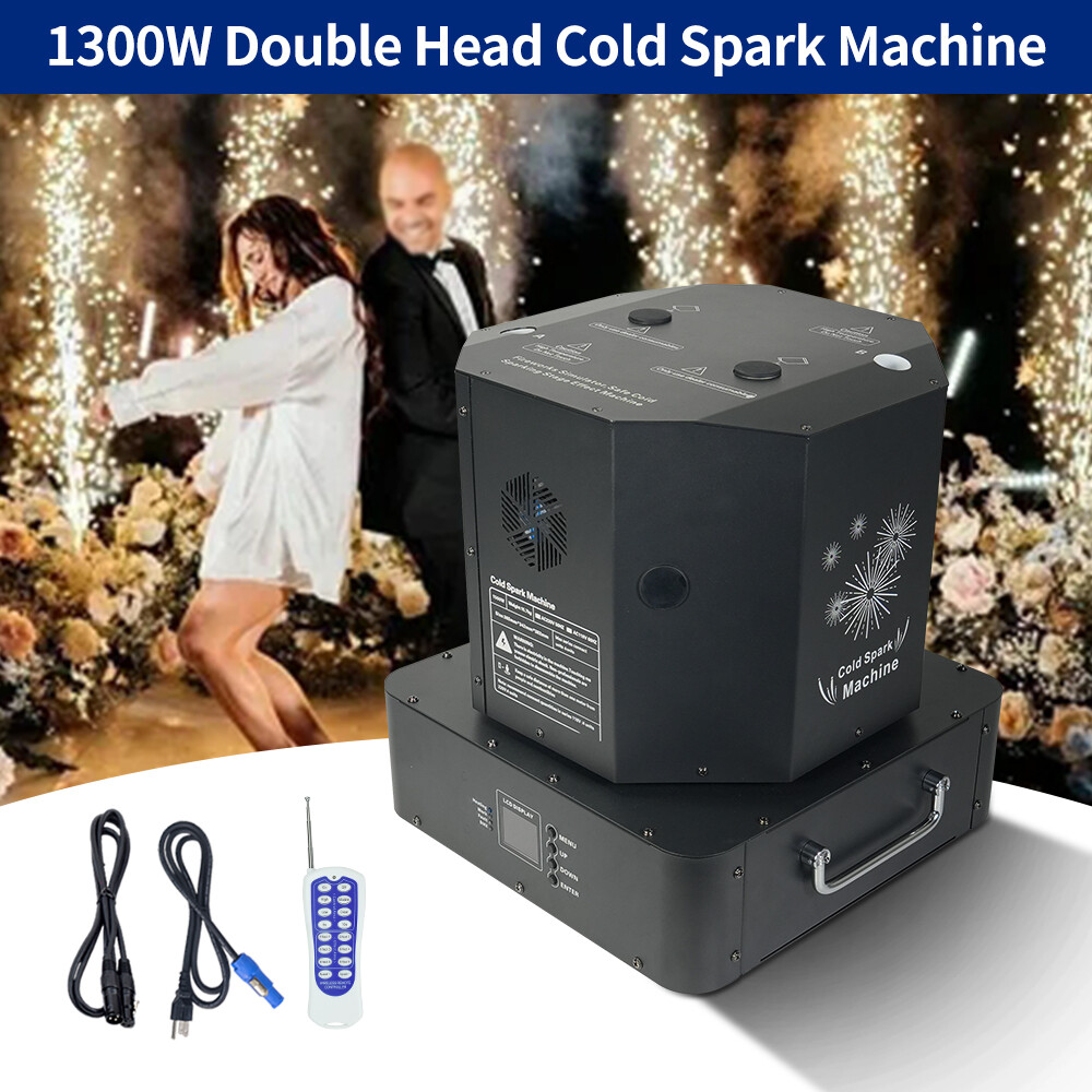 1300W Spin Double Head Cold Spark Machine DMX Sparkler Machine Firework Fountain