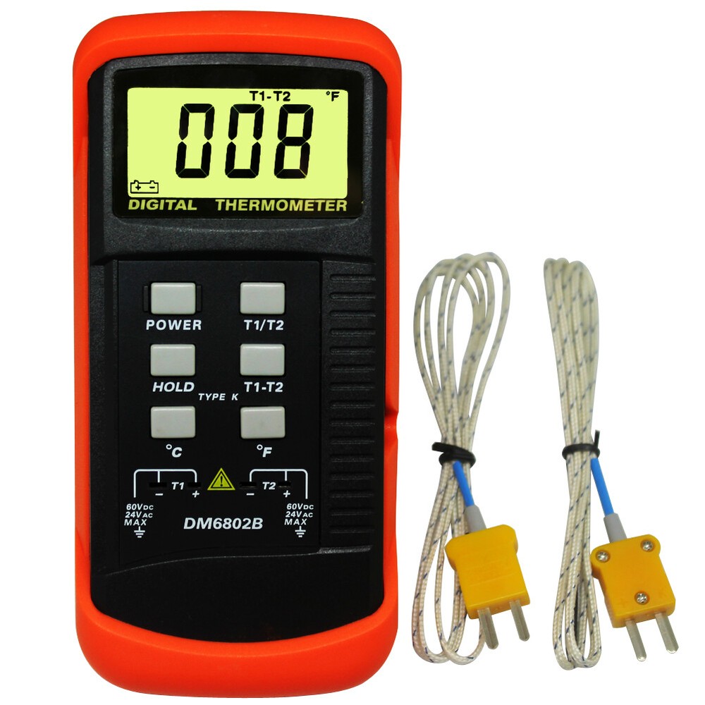 K-Type Two Channel Temperature Tester Sensor DM6802B LCD Digital Thermometer USA