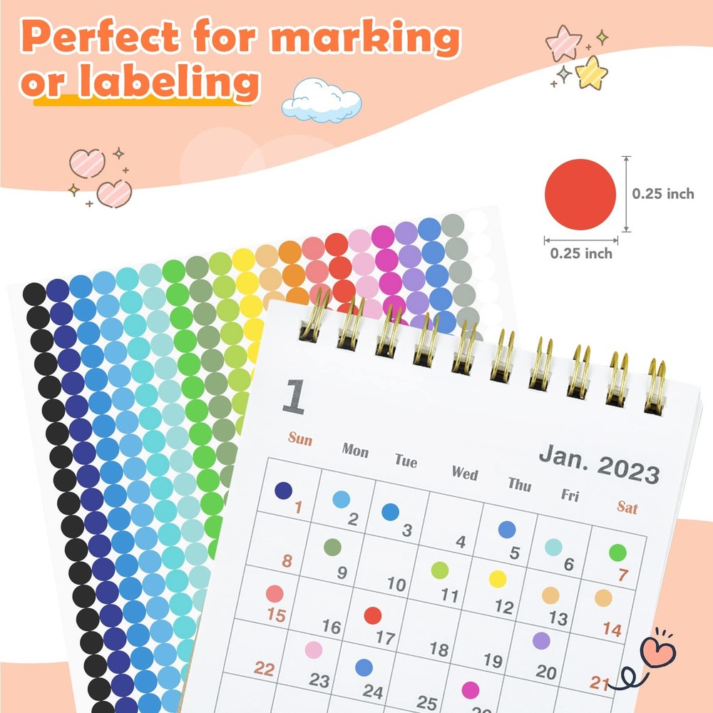6720 PCS Small Dot Stickers Round Color Coding Labels 6.35mm, Multi