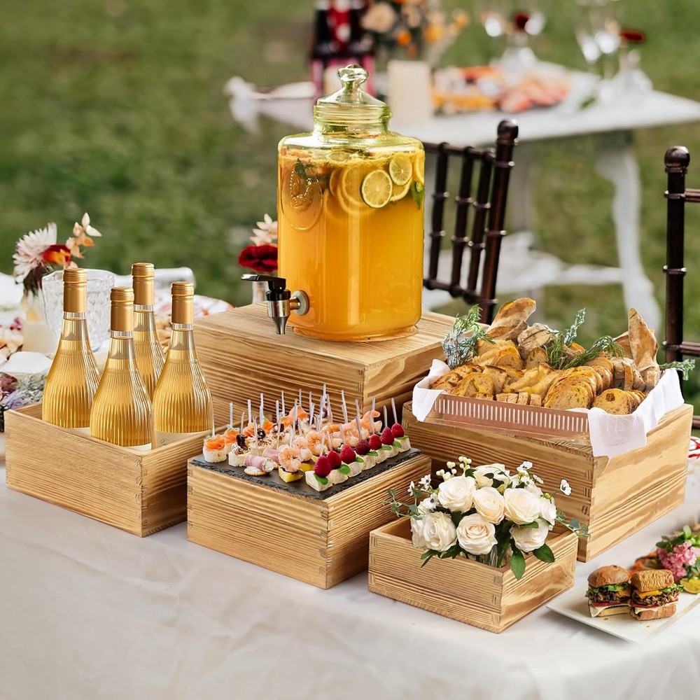 8-Pack Pine Wood Buffet Risers Multi-Size Nesting Cube Food Display Stands