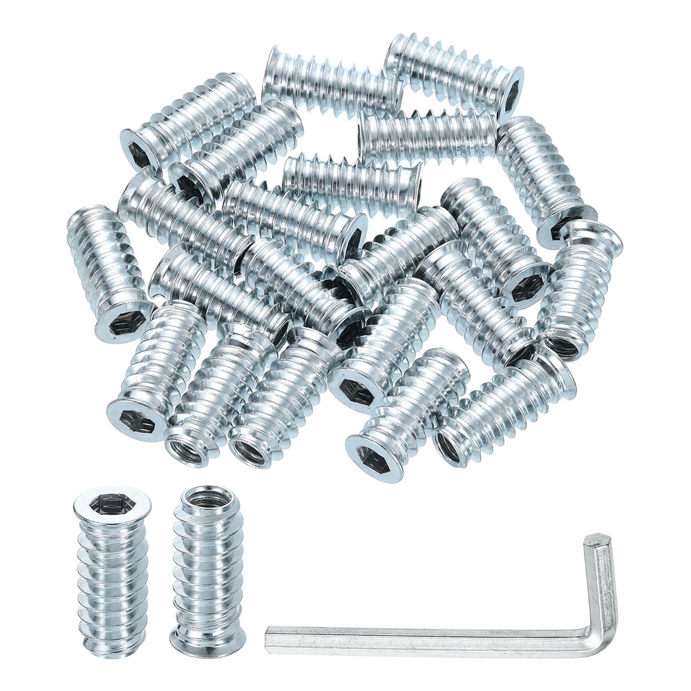25 Pcs Threaded Insert for Wood, 1/4" - 20 Threaded Studs 25mm Length, Silver