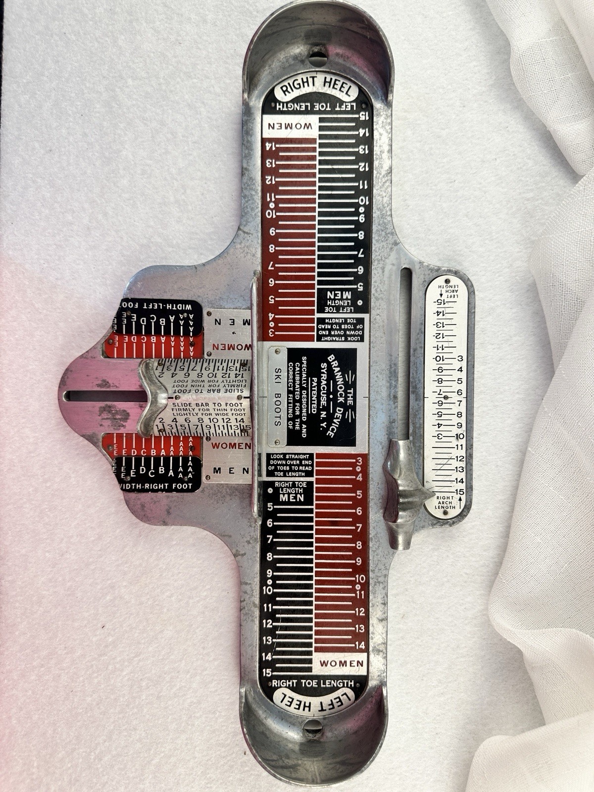 Brannock Device Vintage Foot Measuring Tool Silver Black Red White Ski Boots