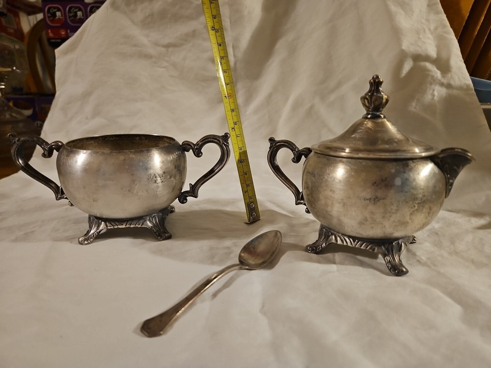Silver Sugar & Creamer Pot W/ Spoon