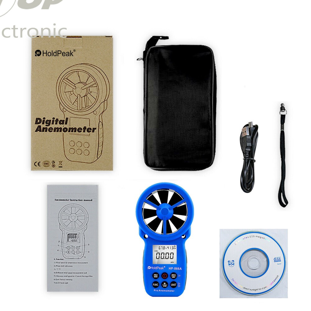 Handheld Digital LCD Anemometer Temperature Gauge Air Wind Speed Vane Meter 866A