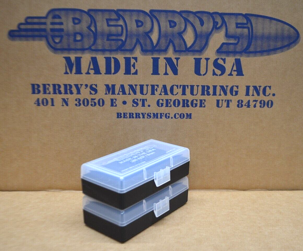 2 x 9mm /.380 PLASTIC STORAGE AMMO BOXES (CLEAR / BLACK) BERRY MFG