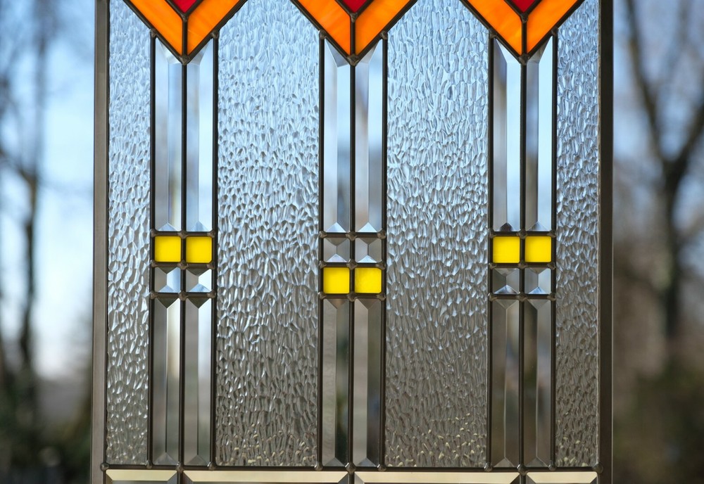 Stained glass Clear Beveled window panel FRANK LLOYD WRIGHT "TREE OF LIFE"17*34