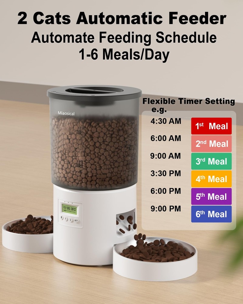 Automatic Cat Feeder 2 Cats 4.2L Dispenser Double Bowls Programmable Portion Voi