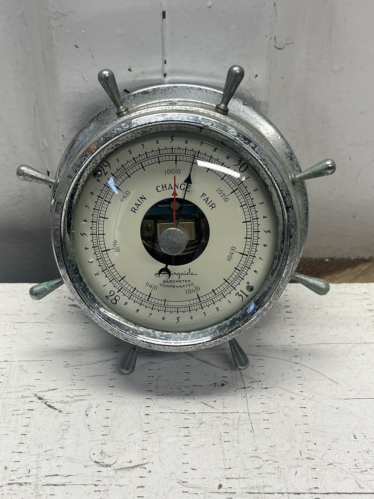 Vintage Airguide Clock And Barometer Set Chromed Brass