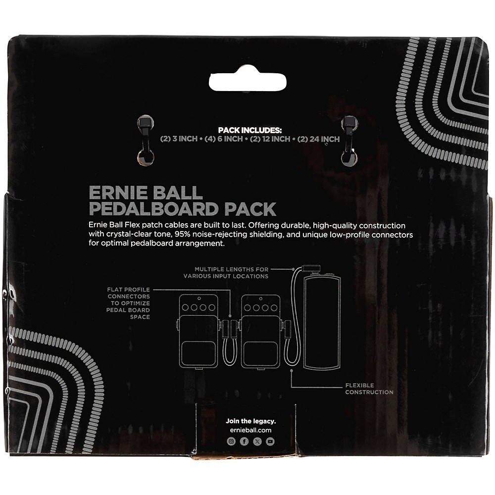 Ernie Ball Flex Patch Cables Pedalboard Multi-Pack Black