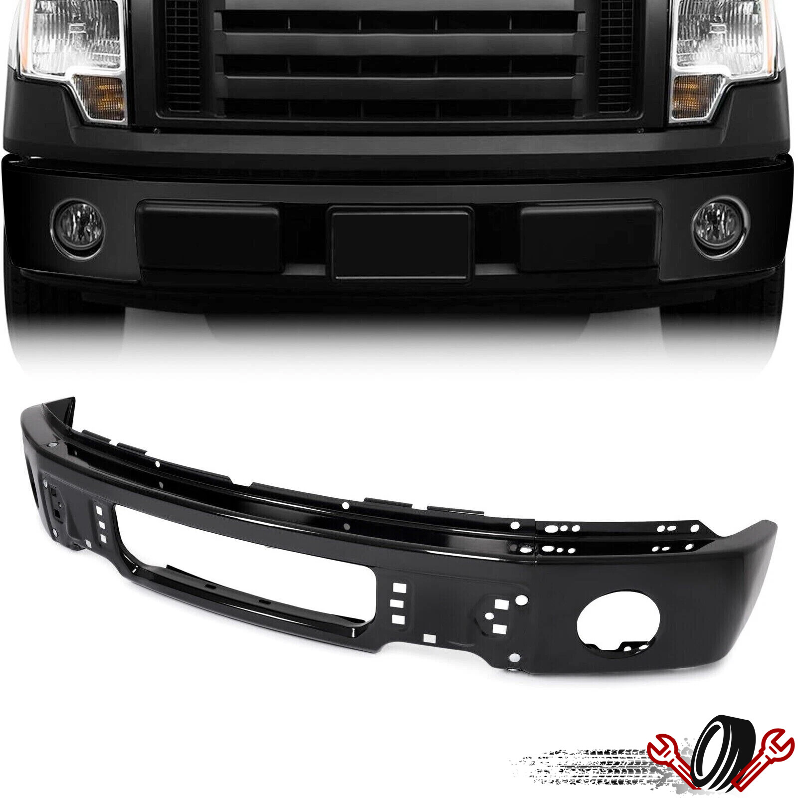 Front Black Steel Bumper Face Bar For Ford F150 2009-2014 w/ Fog Light US NEW