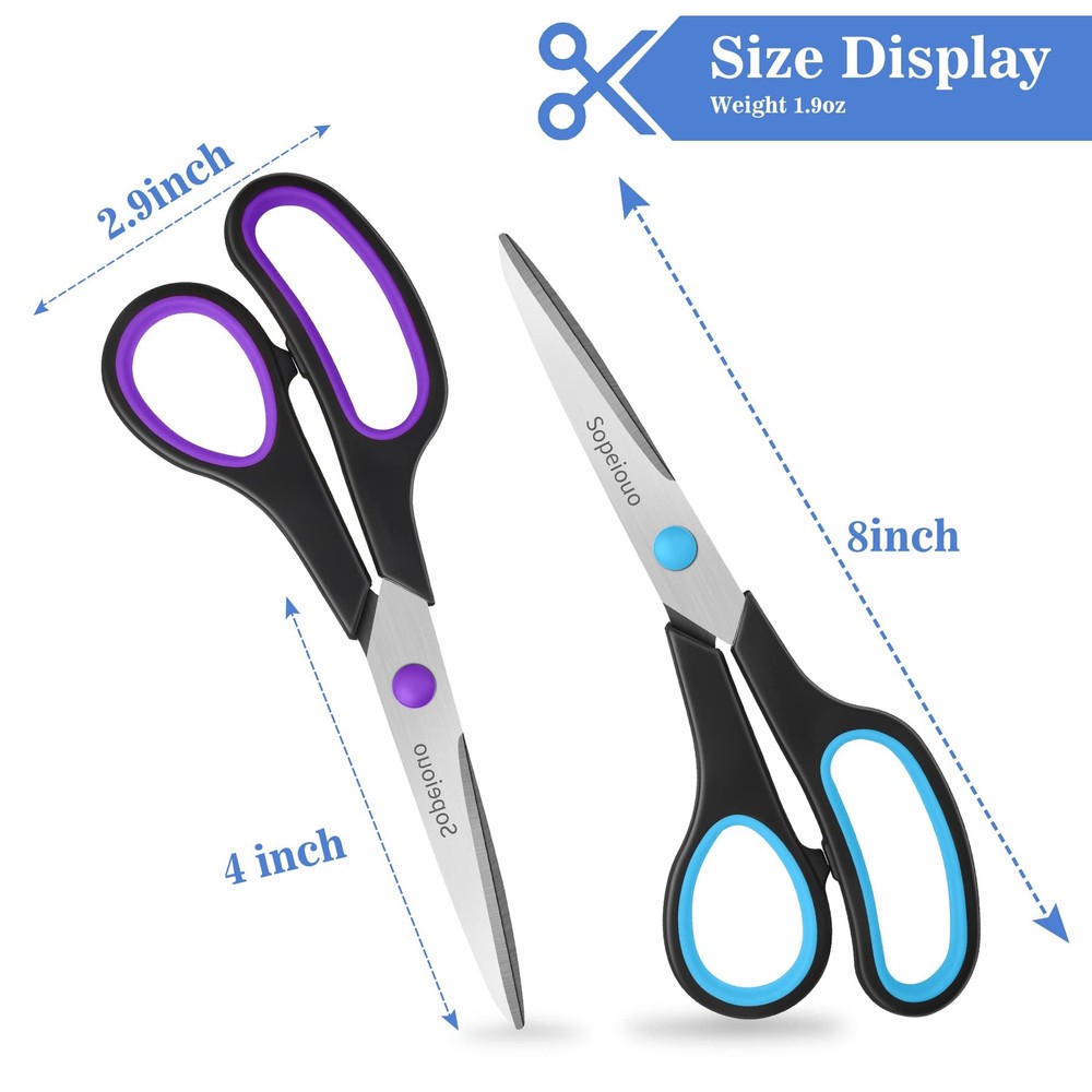 Scissors Set of 6-Pack 8" Scissors All Purpose Comfort-Grip Handles Sharp Sci...