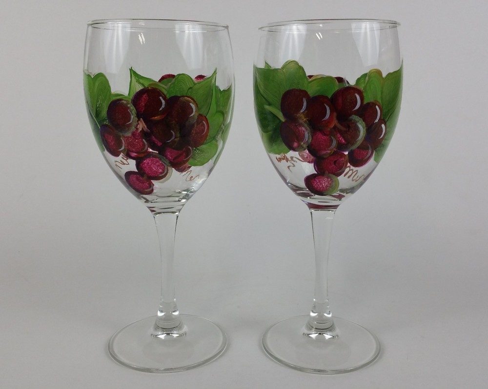 hand painted wine glasses ceramic ice bucket grapes