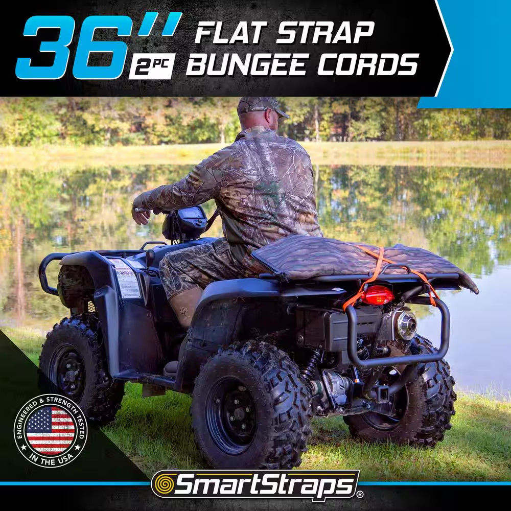 36 In. Orange Flat Strap Bungee Cord with Hooks - 2 Pack