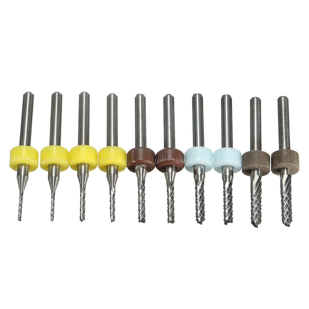 10Pcs Mini PCB Carbide Engraving Drill Bits CNC Rotary Tools End Mill Router Set