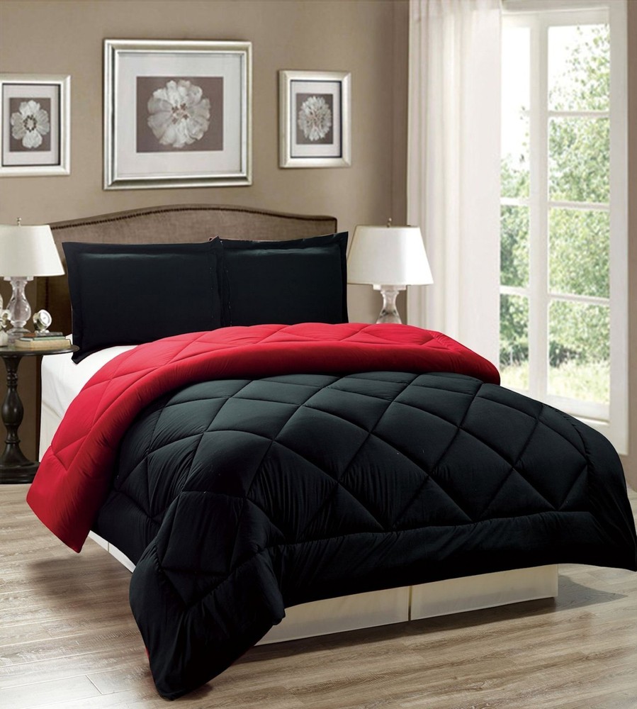Down Alternative, Red and Black Reversible Comforter Set, Twin Full/Queen King