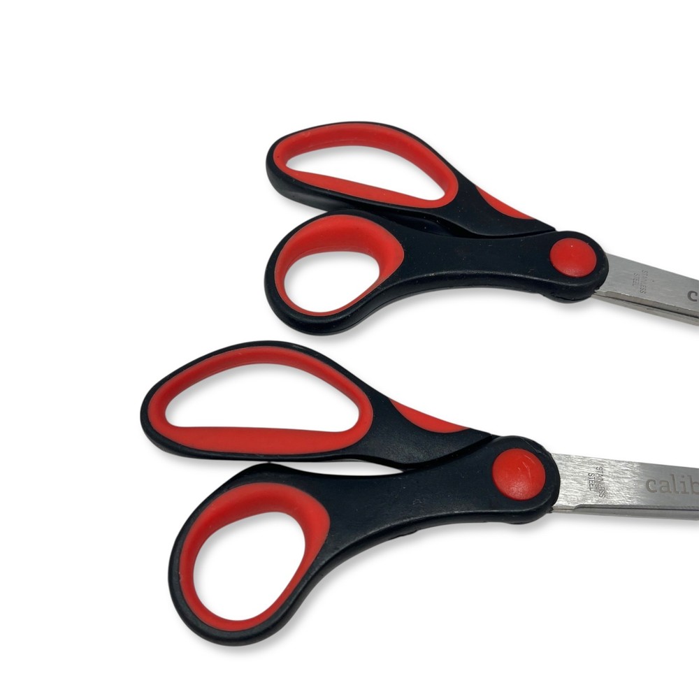 Caliber Multi-Purpose Scissors, Red & Black Soft Grip, Stainless, 2 Pcs