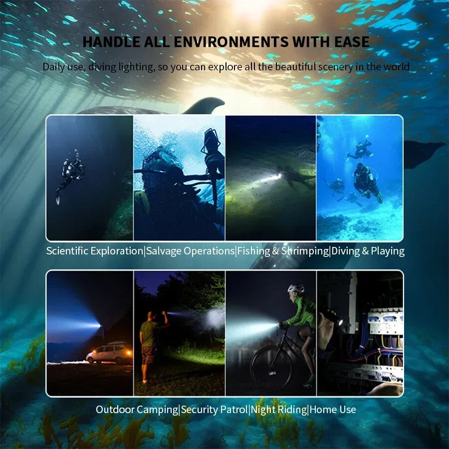 Professional LED Diving Headlamp Diving Flashlight Scuba Headlight Fishing Torch