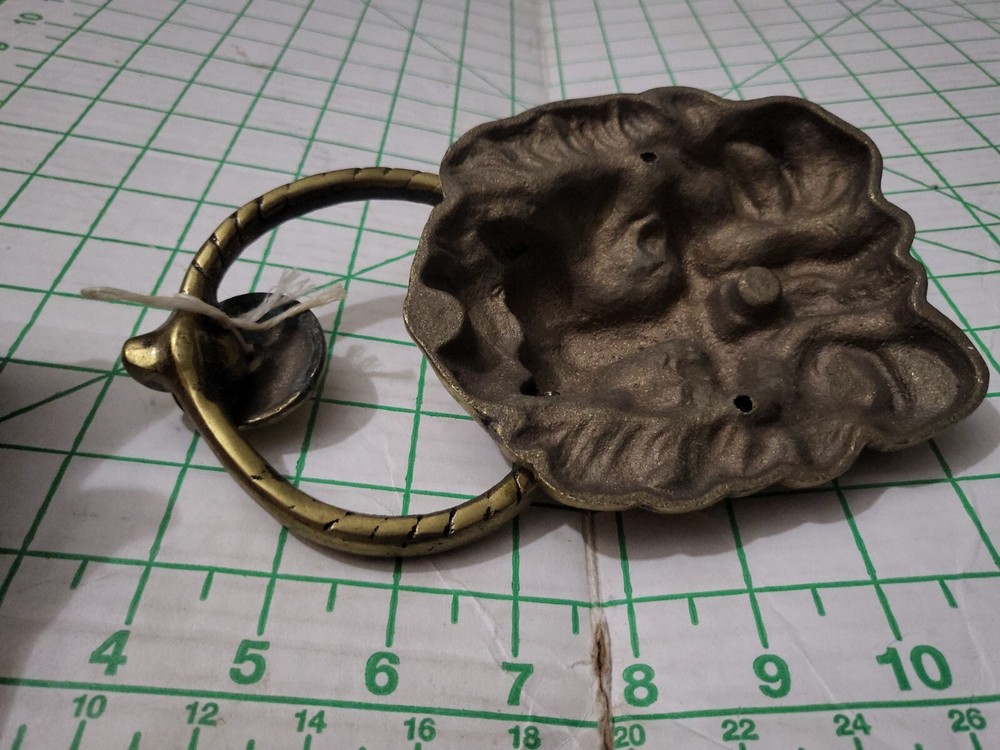 Old Vintage Heavy Solid Brass Lion Head Door Knocker Nice Condition