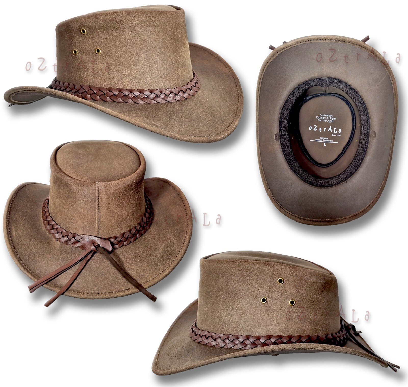 【oZtrALa】Australian OIL LEATHER Hat Outback Men Bush Jacaru Cowboy AUSSIE Fedora