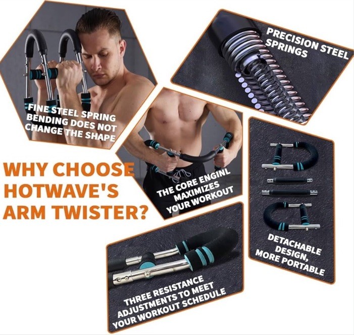HOTWAVE Twister Arm ExerciserAdjustable Spring Workout Bar Forearm Triceps Che