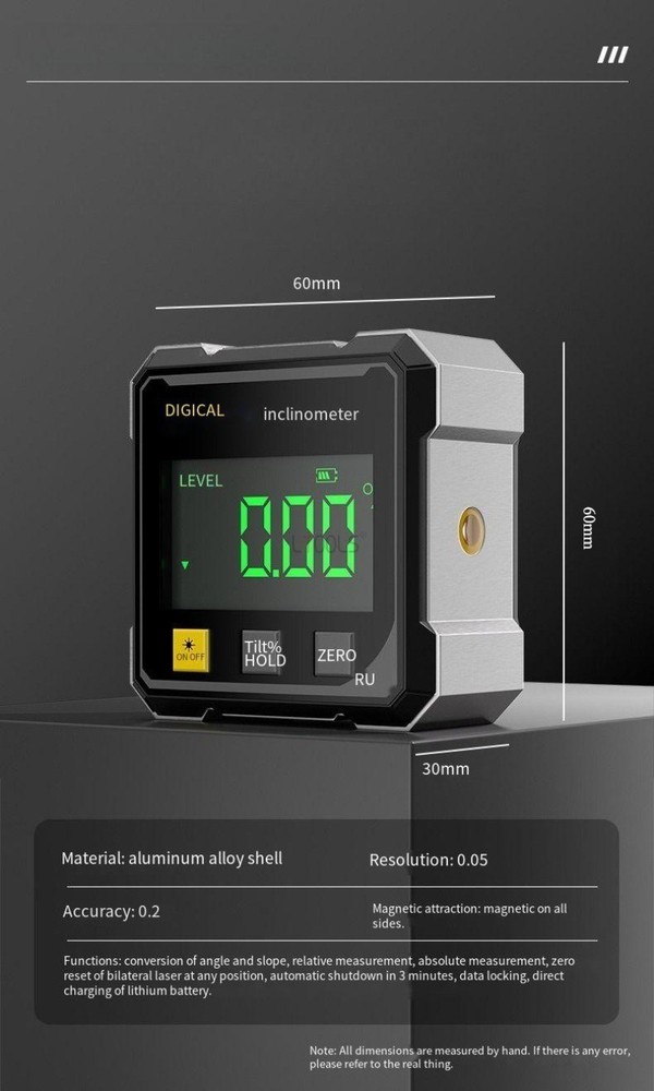4-Sided Magnetic Digital Angle Finder 360° LCD Laser Protractor Gauge