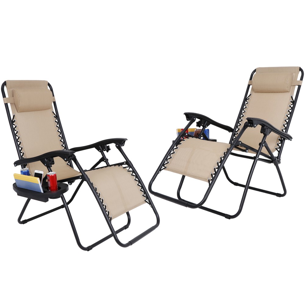 2PCS Zero Gravity Reclining Chairs Foldable Beach Back Yard Relax Afternoon
