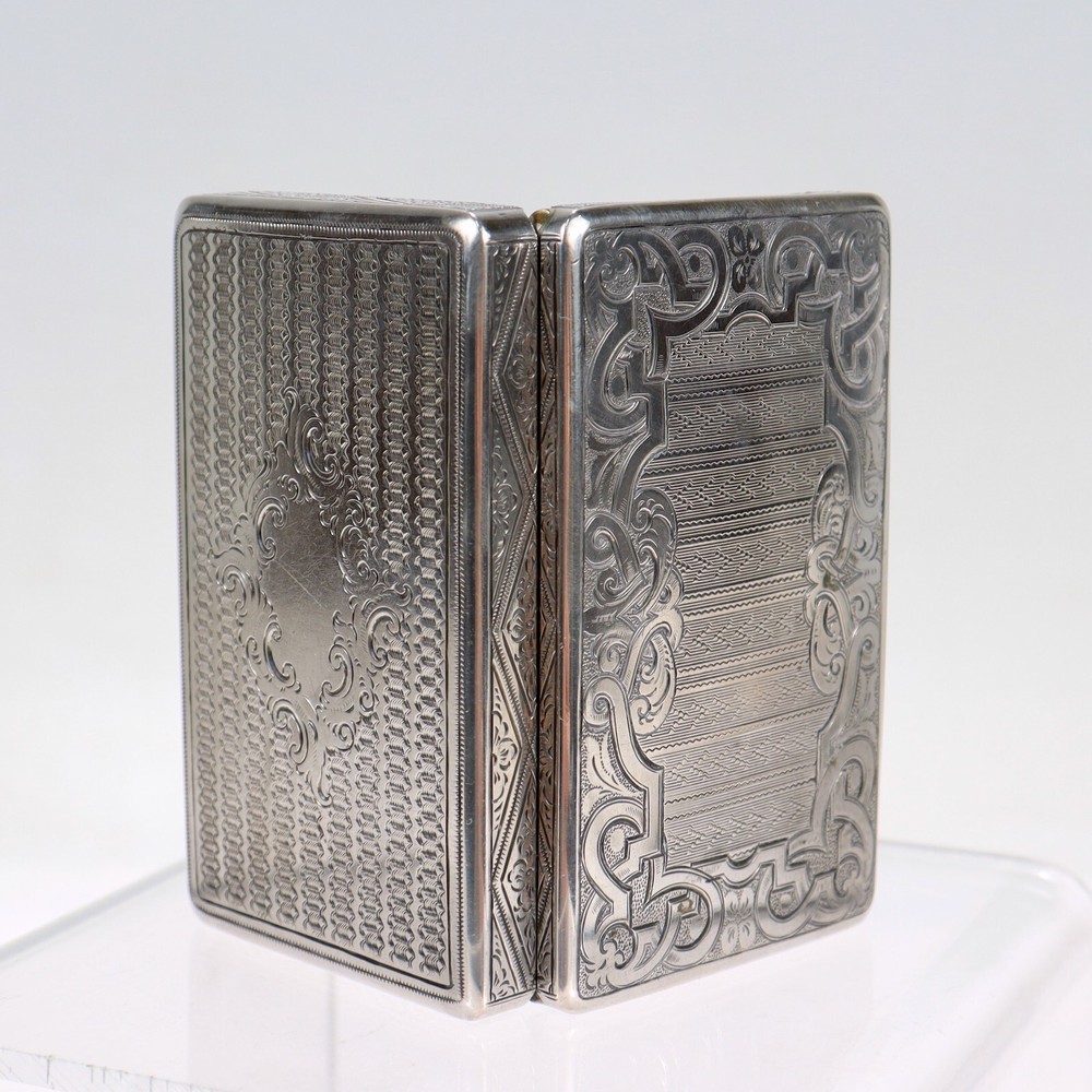 Antique Viennese or Austrian Engine-Turned Silver Card Case or Snuff Box.
