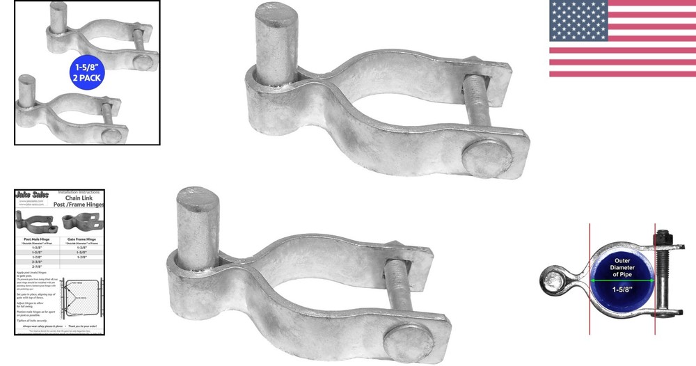 Durable 1-5/8" Galvanized Gate Hinge - Nut/Bolt Included for Installation