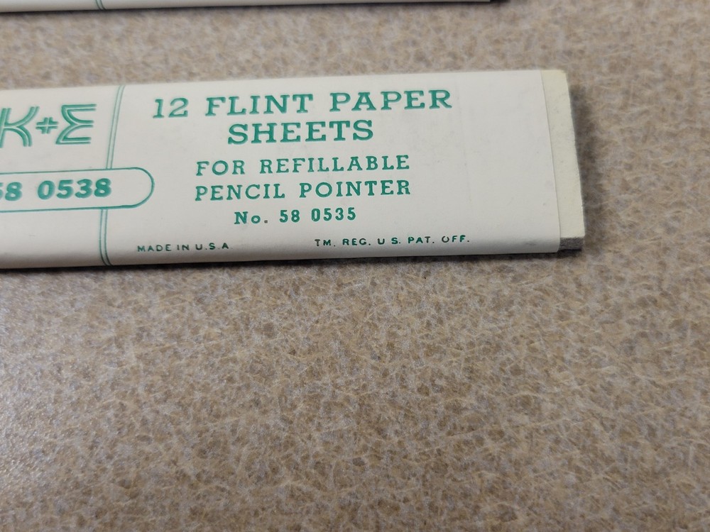 Vtg K&E Keuffel & Esser Refillable Plastic Pencil Pointer w/ Flint Paper Sheets