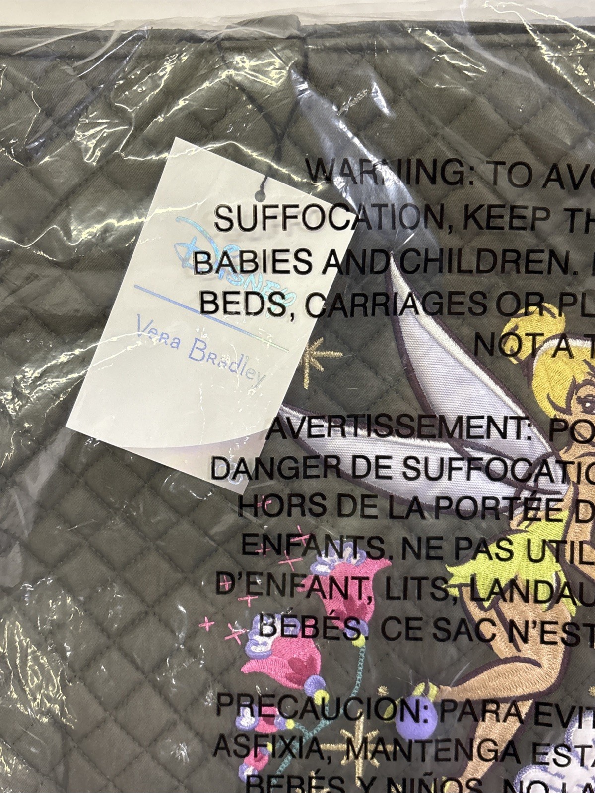 Sealed With Tag Vera Bradley Disney 100 Tinker Bell Large Tote Embroidered Bag